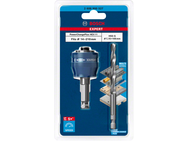 2-delni komplet svedrov Bosch HSS-G Drill adapter EXPERT Power Change Plus za žago za izrezovanje lukenj,  Dimenzije: 7.15x105mm, 2608900527